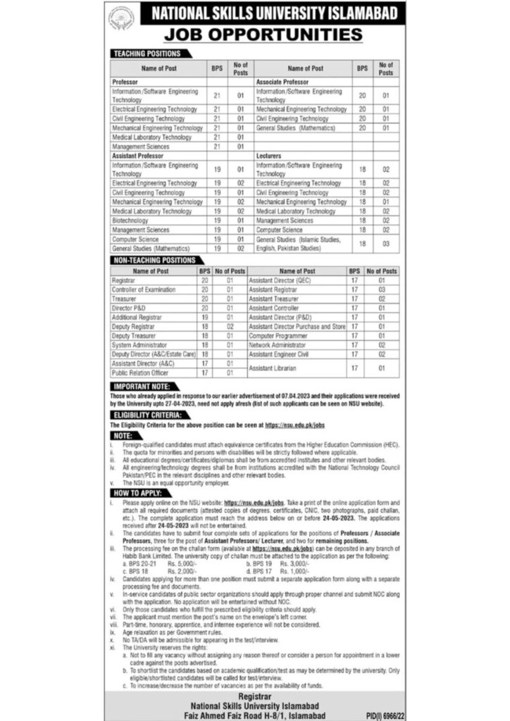 national skills university islamabad jobs