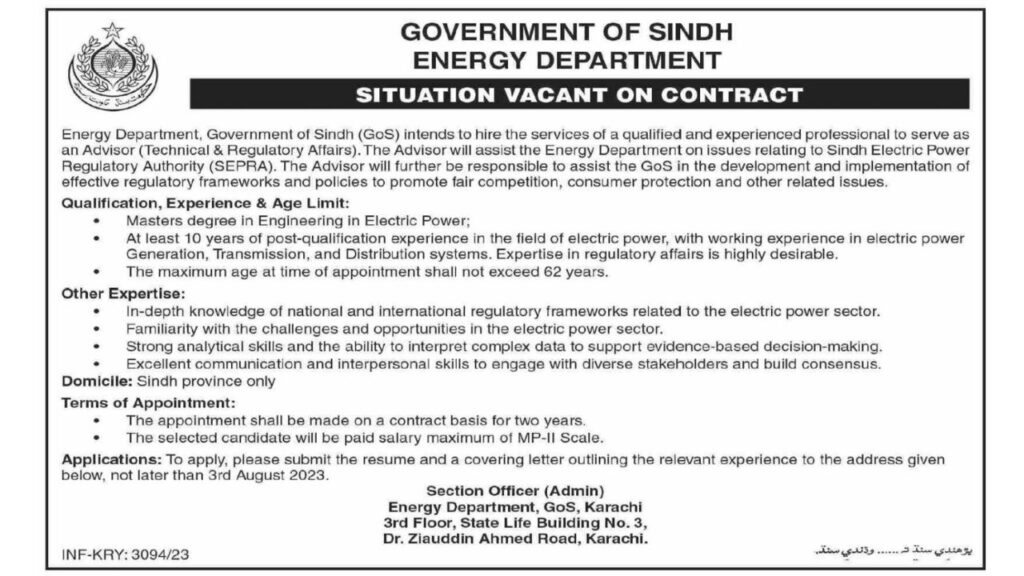 Energy Department Sindh Jobs